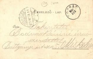 1900 Poprád (Tátra, Magas Tátra, Vysoké Tatry); Fő tér, templom / main square, church (apró sarokhiá...