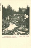 Tátra, Magas Tátra, Vysoké Tatry; Tarpatak középső vízesése, fahíd. Kiadja Greb J. / Gross Kohlbach mittlerer Wasserfall / Studená dolina vodopád / waterfall, wooden bridge