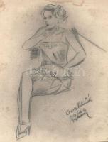 1928 "Herman" jelzésű grafika Orosz Vilma színésznőről; ceruza, papír 19x25cm