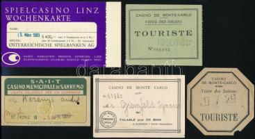 1929-1989 5 db különböző kaszinó belépőjegy