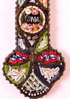 Muránói mikro mozaikos kereszt medál, "Roma"  feliratú berakással, réz hátlappal, jó állap...