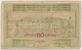 Szerb-Horvát-Szlovén Királyság 1919. 20D 80K felülbélyegzéssel T:III  Kingdom of the Serbs, Croats and Slovenes 1919. 20 Dinara with 80 Kruna overprint C:F Krause 18.