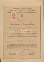 1948 Eger, A Kereskedelem- és Szövetkezetügyi Minisztérium Tanfolyama által kiállított bizonyítvány okmánybélyeggel