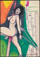 Jelzés nélkül: Pornó grafikák, 3 db, vegyes technika, papír, 24×14 és 24×16 cm