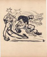 cca 1960 Pap László karikatúra a Népsport rajzolójától SZ jelzéssel; tus, papír 29x24cm