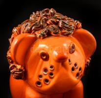 Mázas kerámia oroszlán, jelzés nélkül, lepattanásokkal, m: 14 cm