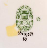 Zsolnay virágmintás porcelán kaspó, kézzel festett, jelzett, hibátlan, d: 11 cm, m: 6 cm