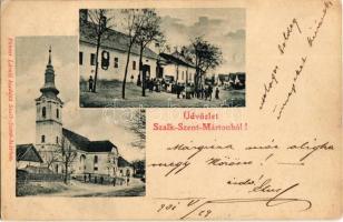 1901 Szalkszentmárton, Petőfi egykori lakóháza emléktáblával, férfi kerékpárral, Református templom. Kiadja Führer László