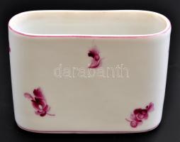 Herendi virágmintás porcelán szalvétatartó és tálka, 2 db, kézzel festett, jelzett, hibátlan, 5,5×8×...