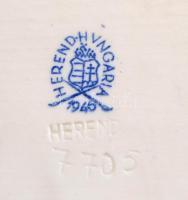 Herendi virágmintás porcelán szalvétatartó és tálka, 2 db, kézzel festett, jelzett, hibátlan, 5,5×8×...