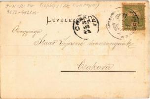 1905 Kunhegyes, vasútállomás gőzmozdonnyal, városház, Katolikus és református templom. kiadja Farkas...