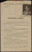 1926 Bp. X. kerület fényképes helyfoglalási engedélye a zsidó temető előtt való virágárusításra, szakadással