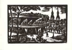 1976 Andruskó Károly (1915-): 14 db metszetet tartalmazó füzet benne a művész saját kezű dedikálása Melczer Jánosnak 21x30cm