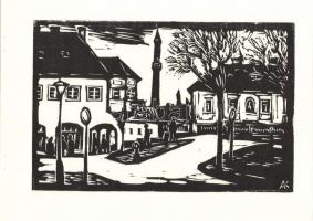 1976 Andruskó Károly (1915-): 14 db metszetet tartalmazó füzet benne a művész saját kezű dedikálása ...