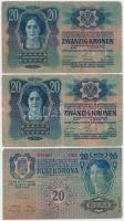 1913. 20K (3x) közte 2db piros "MAGYARORSZÁG" körbélyegzővel és 1db "Deutschösterreic...