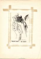 Ex-libris azonosítatlan szignóval; toll, papír 10x17cm