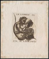 Gara Arnold (1882-1929): Ex libris Em. M. Lőrintz 1919, rézkarc, papír, jelzett a karcon, kissé foltos, 6,5×5,5 cm