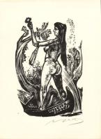 Szignált erotikus ex-libris metszet 10x14cm