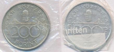 1993. 200Ft Ag "MNB" (2x) T:1-,2 patina