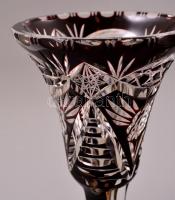 Ezüst(Ag) talpas ólomkristály váza és pohár, 3 db, jelzett, hámozott, metszett, kopásnyomokkal, m: 1...