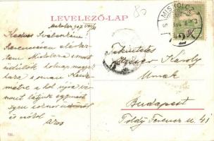 1907 Miskolc, Miskolczi lacikonyha a Búza téren, üzletek, villamos sínek. W. L. (?) 791. (fl)