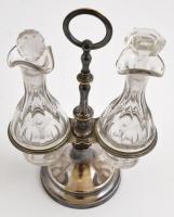 Moritz Hacker Wien ecet és olajtartó, ezüstözött alpakka, jelzett, más-más sérült dugóval, m: 26,5 c...