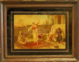 Luigi Crosio (1835-1915): Mulatság a háremben szignált üvegfestmény keretben 118x90cm