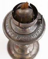 Régi petróleumlámpa üveg búrával, jelzett, m: 33 cm