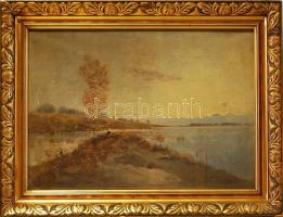 1913 K. Spányi Béla (1852-1914) Alföldi táj gólyával; szignált, olaj, vászon, keretben 110x85 cm