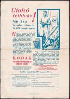 1931 Stadler Mihály Vasárugyár színes reklámlap, hátlapján Kodak fotópályázat reklámmal