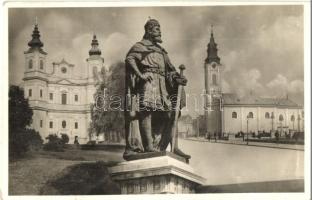 Nagyvárad, Oradea; Szent László városa a szoborral. montázs / Ladislaus I of Hungary, montage 1942 Szent László Ünnepi Hét So. Stpl