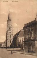 1918 Kolozsvár, Cluj; Főtéri templom, Cipő nagyraktár / main square church, shoe shop