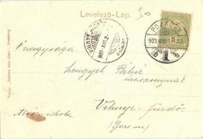 1903 Pozsony, Pressburg, Bratislava; Városi színház, villamos Stollwerck csokoládé reklámmal. "...