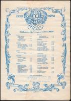 1972 Zöldfa étterem 200 éves évfordulójára készített pajzán képekkel és ételekkel írt étlap 4 p