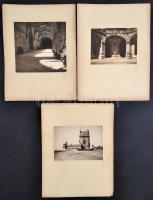 1932-1933 Lisszabon, San Geronimo-kolostor (2 db), Belém-torony, 3 db fotó kartonon, aláírtak, a hátoldalakon feliratozva, az egyik kartonon kopásnyomokkal, 17x12 cm és 12x16 cm közötti méretben/