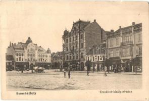 1916 Szombathely, Erzsébet királyné utca, üzletek, piaci árusok (EB)