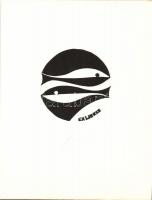 A horoszkóp jegyeit ábrázoló 12 db szignált ex-librist tartalmazó összeállítás 14x17cm