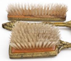 Filigrán réz nyelű kefe és tükör szett. 3 darabos. 32,24,14 cm