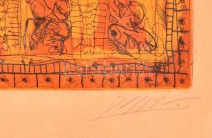 Olvashatatlan jelzéssel: Le Champ. Színes litográfia, papír, üvegezett keretben, 64×50 cm