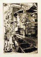 Silbió jelzésű szignált rézkarc: Gőzgenerátor 28x40cm