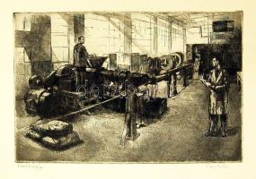 Nagy György: Tömlőzőgép, szignált rézkarc 28x40cm