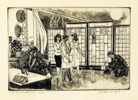 Silbió: Mikrohullámú adó, szignált rézkarc 28x40cm