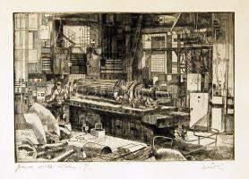 Würtz Ádám (1927-1994): Ganz villamos üzem I., szignált rézkarc 28x40cm