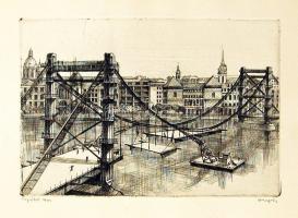 Varga jelzésú szignált rézkarc: Erzsébet híd 28x40cm