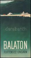 1930 Balaton - német nyelvű, kihajtható idegenforgalmi füzet rajzos képekkel, Konecsni szignált címlappal, Klösz coloroffset, jó állapotban