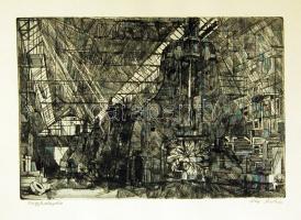 Váci András (1928-): Nagykalapács, szignált rézkarc 28x40cm