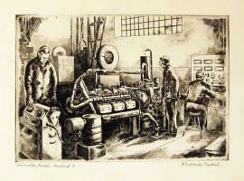 Ábrahám Rafael (1929-): Járműfejlesztési intézet szignált rézkarc 28x40cm