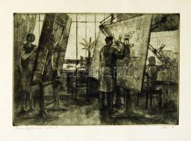 Váci András (1928-): Járműfejlesztési intézet szignált rézkarc 28x40cm