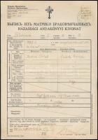 1940 Alsószinevér, 2 db, az 1939. évi 4. tc. végrehajtása céljára kiállított görögkatolikus anyakönyvi kivonat (keresztelési, ill. házassági)