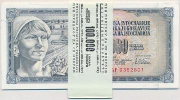 Jugoszlávia 1978. 1000D (15x) sorszámkövetők, valamint mindegyiken nyomdahiba GUVERNE + eredeti bankjegy kötegelő T:I  Yugoslavia 1978. 1000 Dinara (15x) sequential serials and all with GUVERNE printing error + original banknote wrapper C:UNC